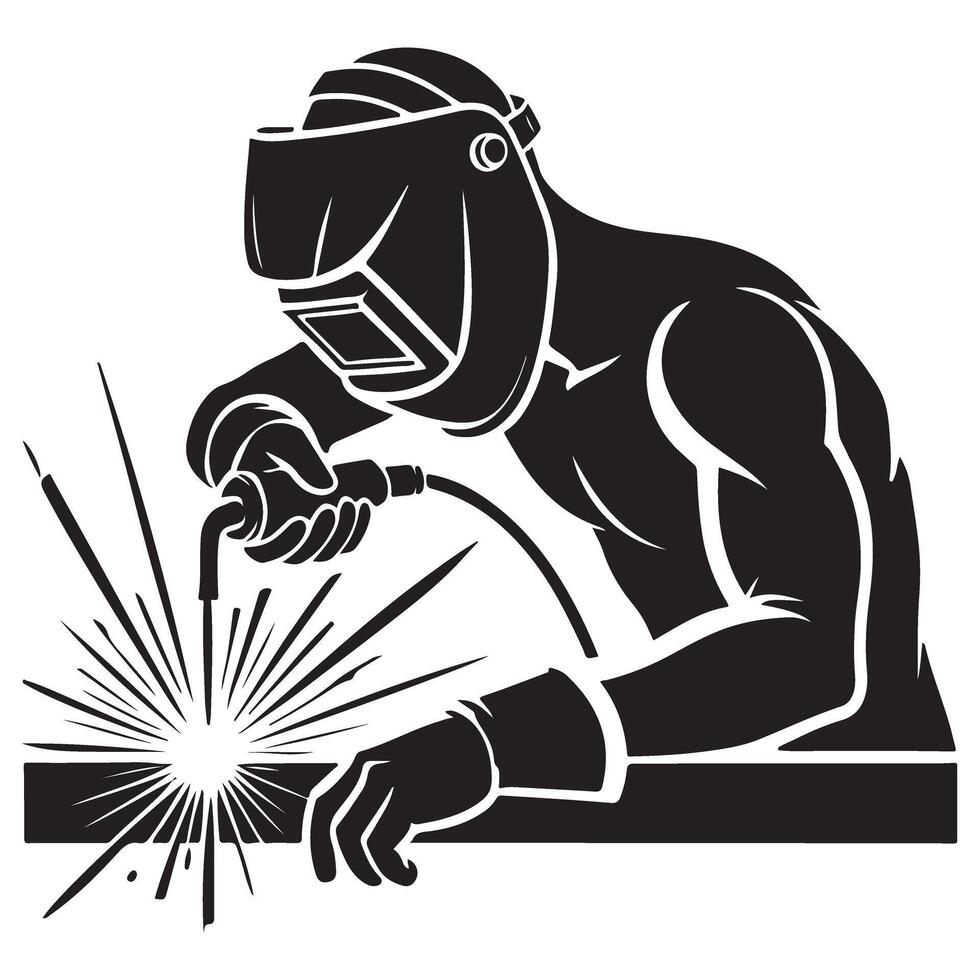 Silhouette Illustration of Welder at Work With Safety Mask Sparks vector