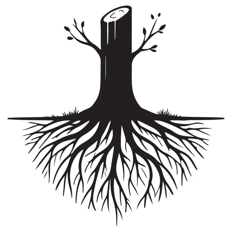 Silhouette of Tree Stump with Roots Spreading Nature Design vector