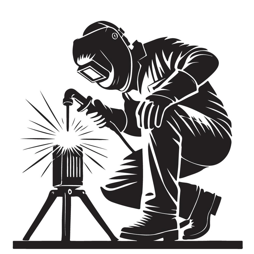 Skilled Welder Silhouette Illustration Professional Metal Fabricator Working Hard vector