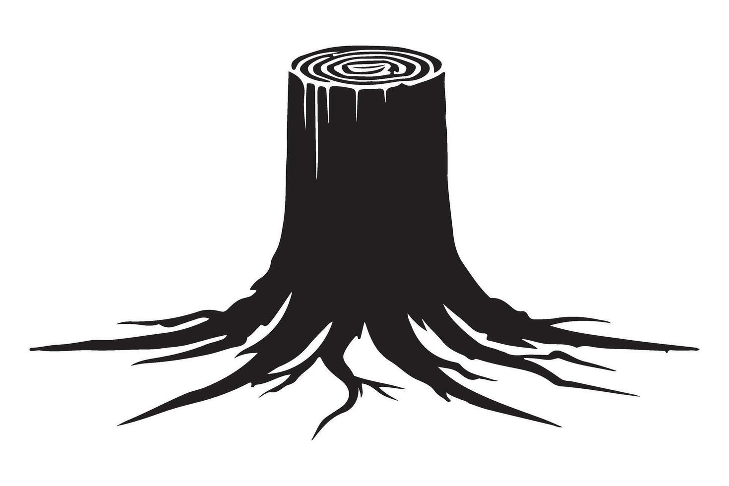 Silhouette Art of Tree Stump with Visible Roots in Ground vector