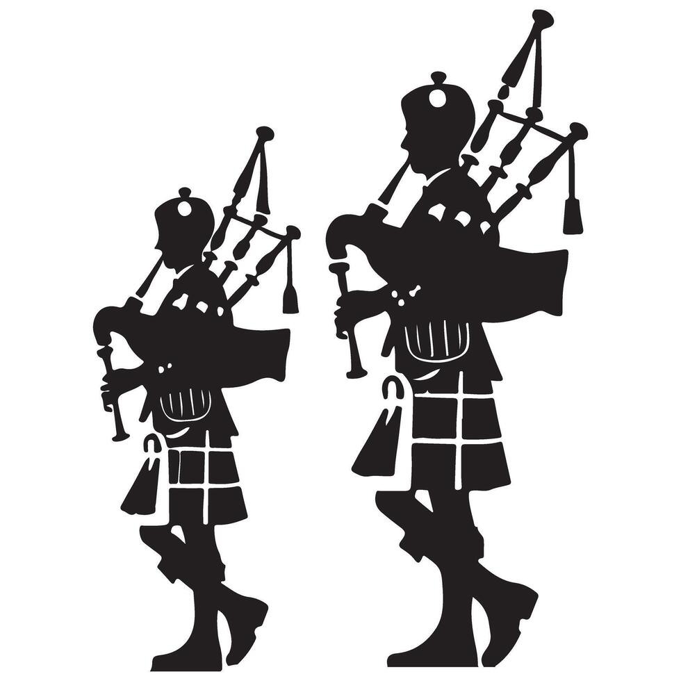 Bagpiper Silhouette Playing Music Scottish Highland Art vector