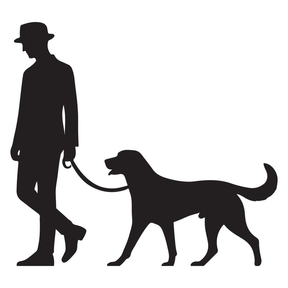 Man Walking Dog Silhouette Graphic Pet Illustration vector
