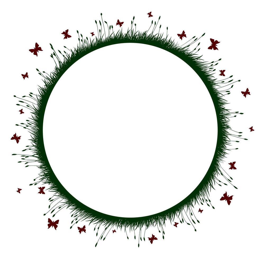 Frame with grass and butterflies. vector