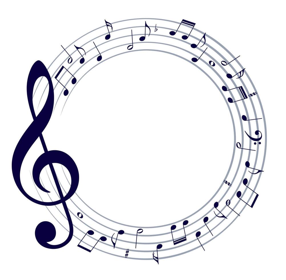 A round frame with music notes. vector