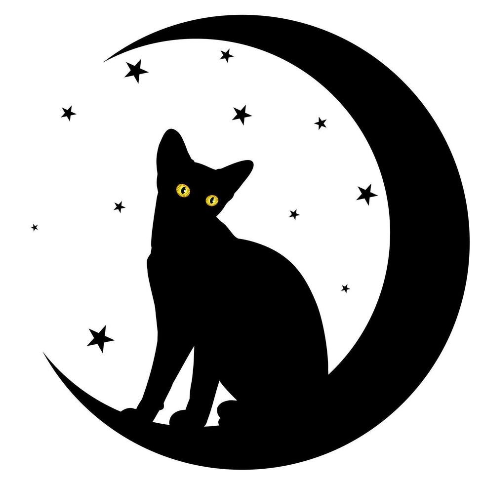 Cat with moon. vector