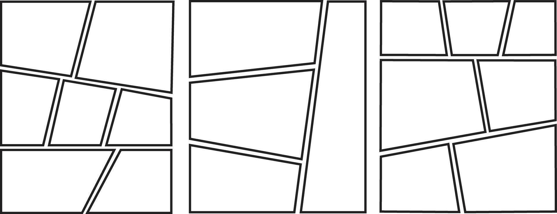 Collection of blank templates layout panels manga comic storyboard grid collage. Blank page frames for comic books, photo collages vector