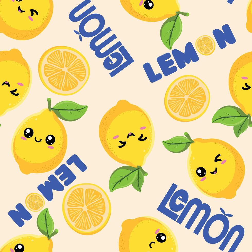 Kawaii Lemon seamless Pattern vector