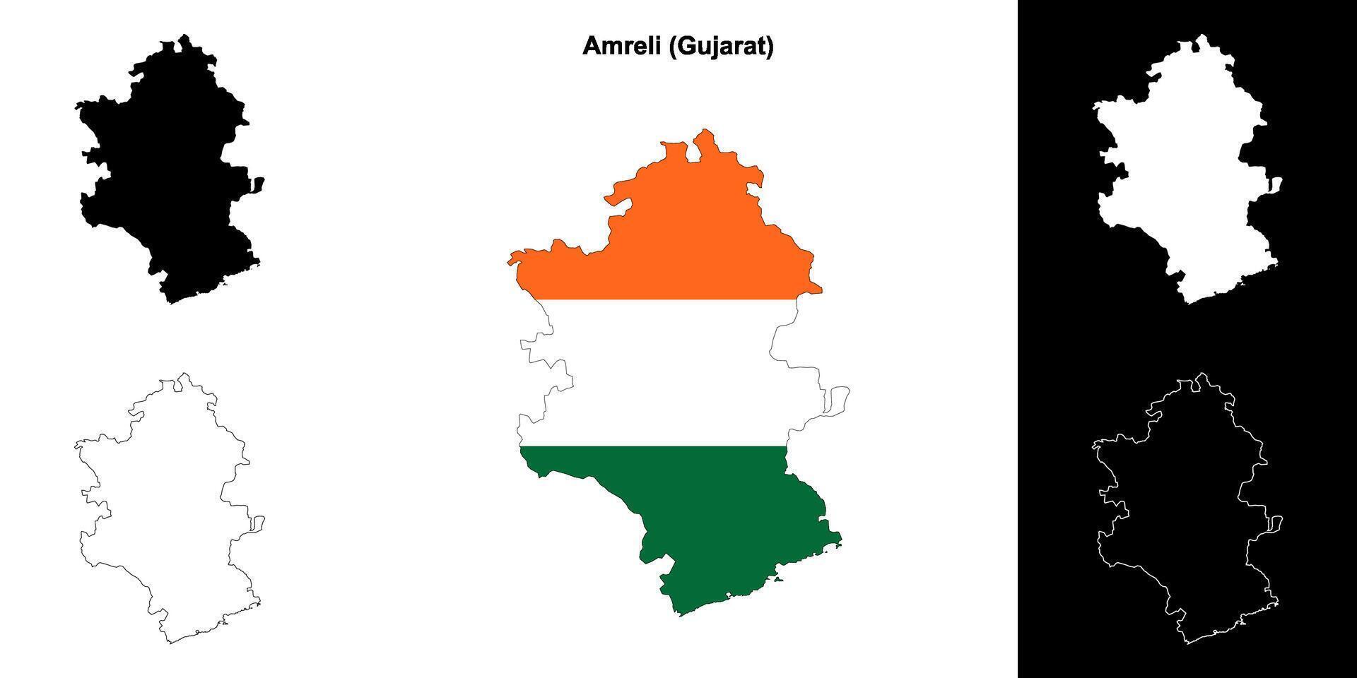 Amreli district, Gujarat outline map set vector