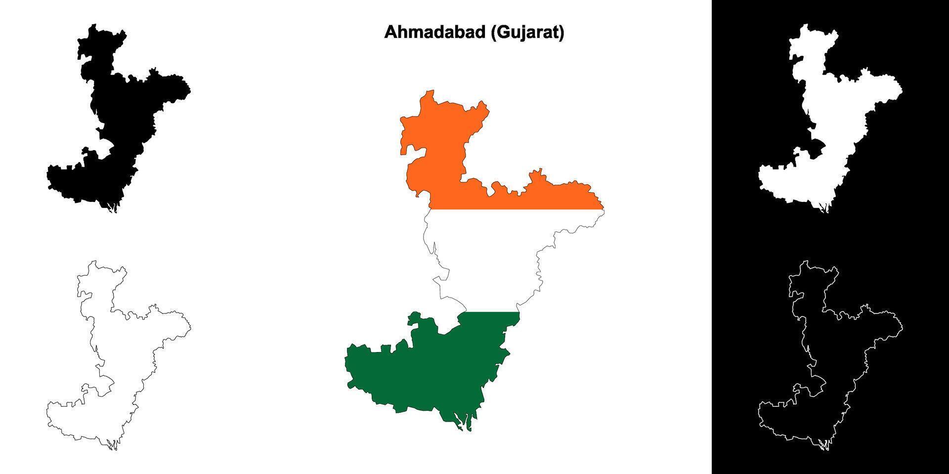 Ahmadabad district, Gujarat outline map set vector