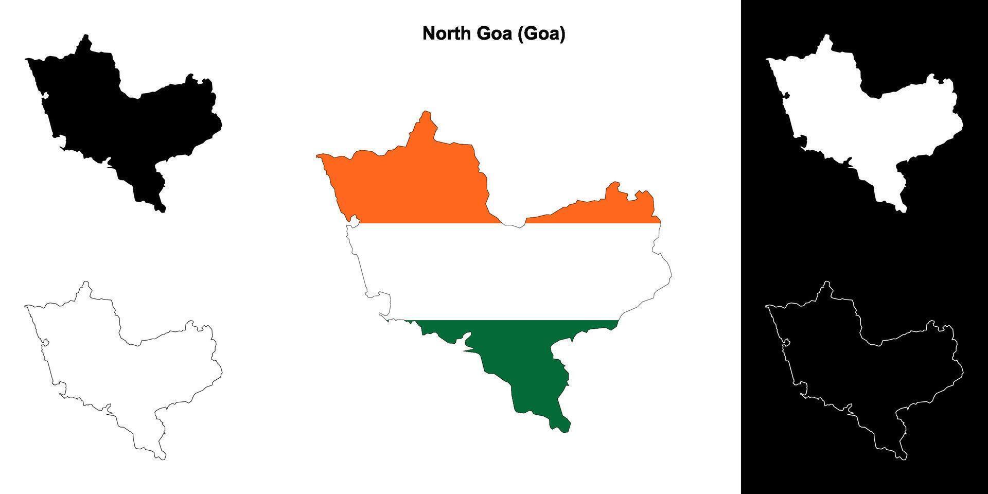 North Goa district, Goa blank outline map set vector