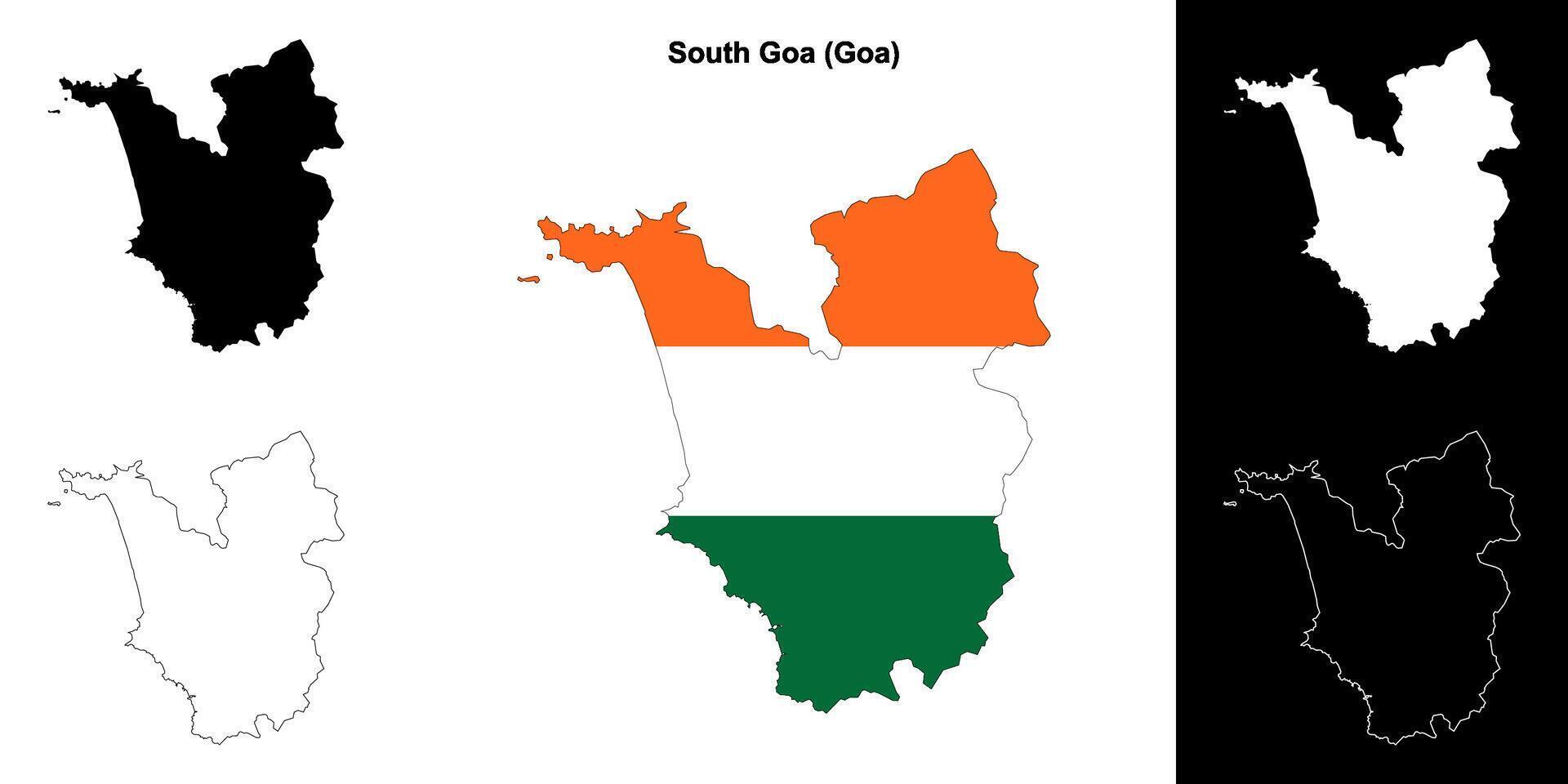 South Goa district, Goa blank outline map set vector