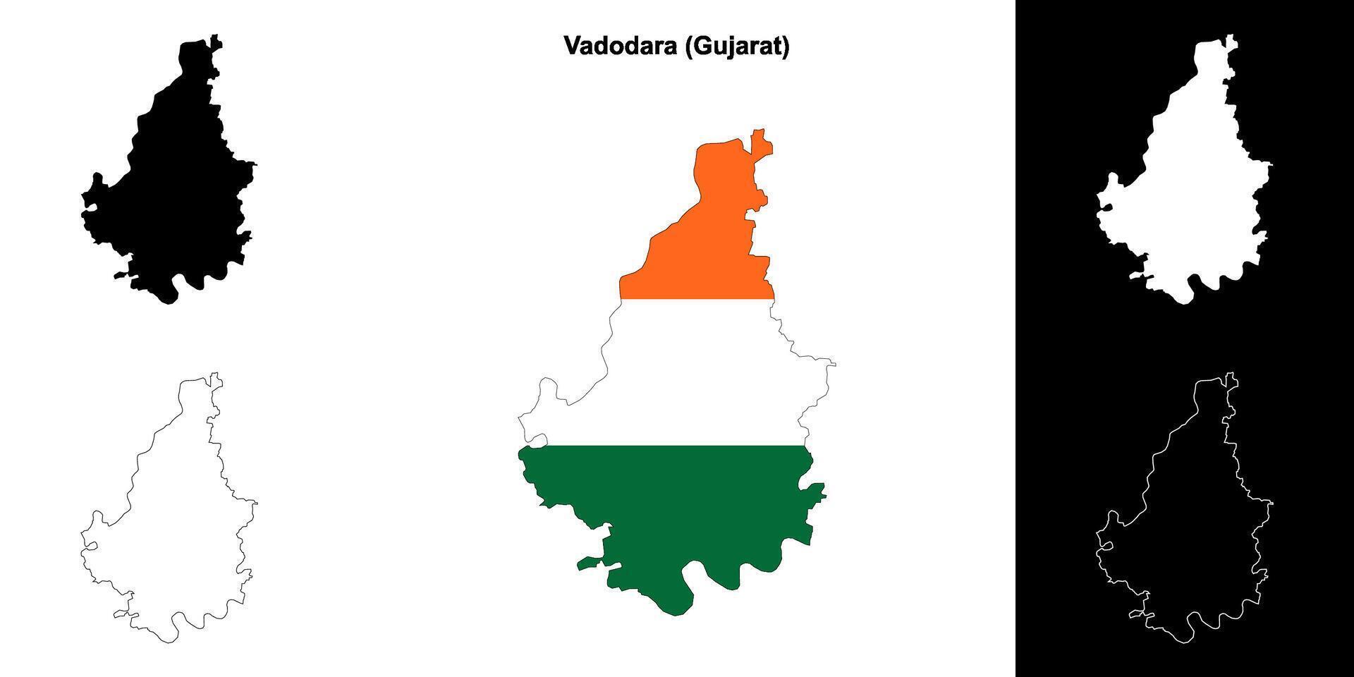Vadodara district, Gujarat outline map set vector