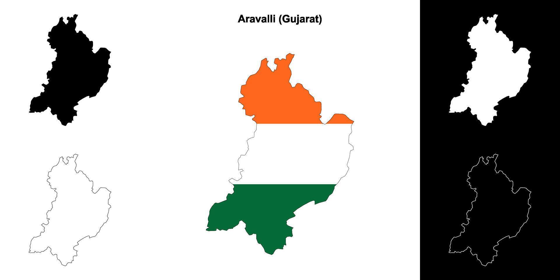 Aravalli district, Gujarat outline map set vector