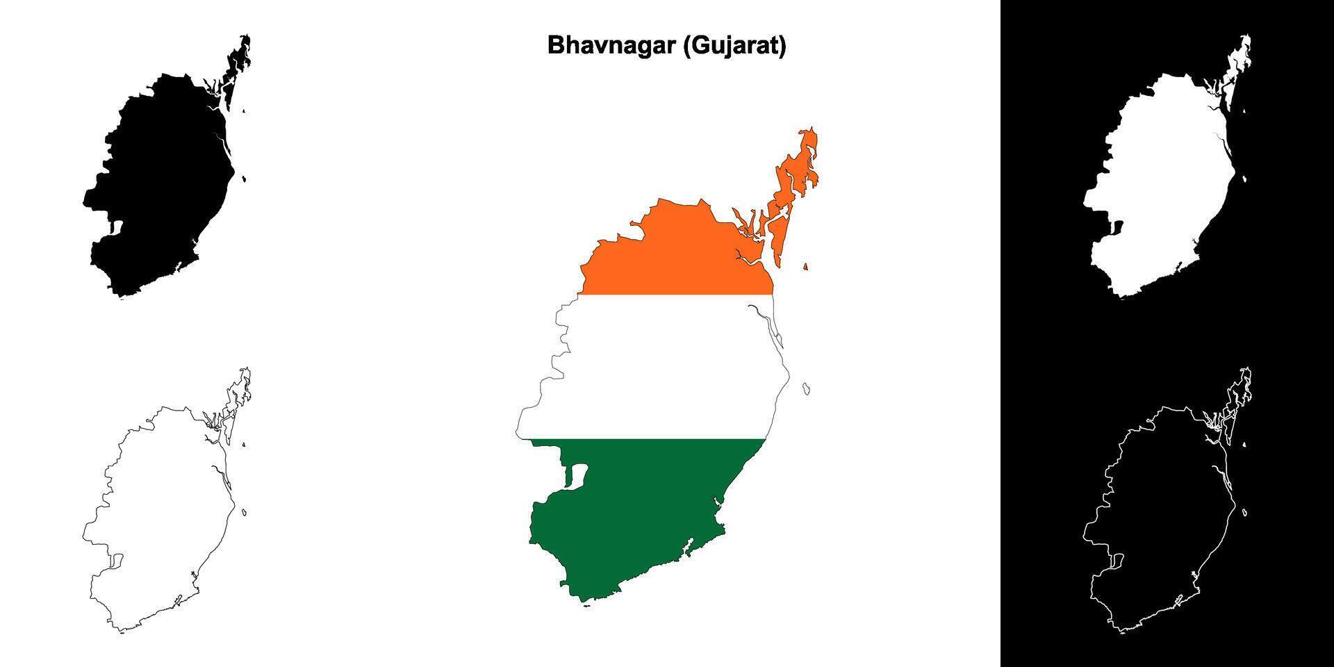 Bhavnagar district, Gujarat outline map set vector