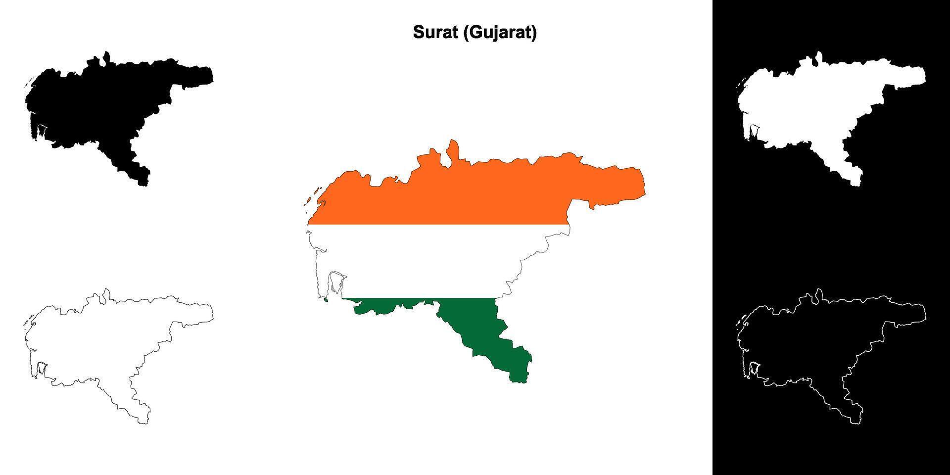 Surat district, Gujarat outline map set vector