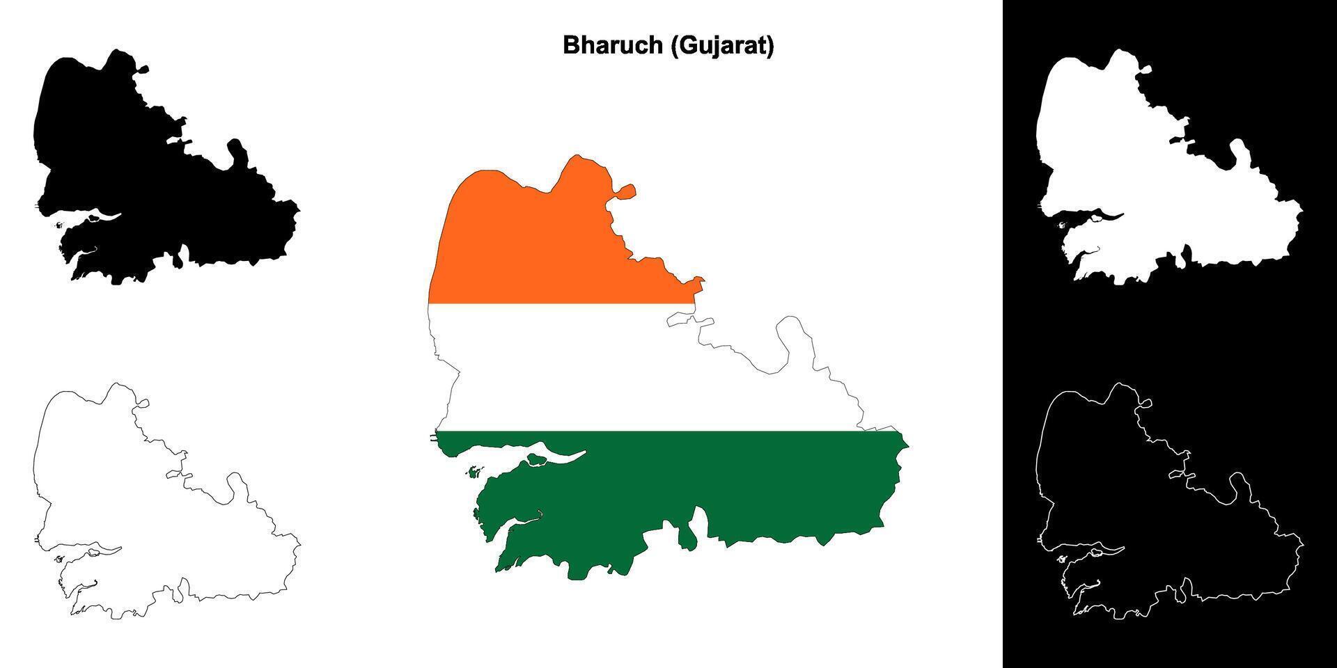 Bharuch district, Gujarat outline map set vector
