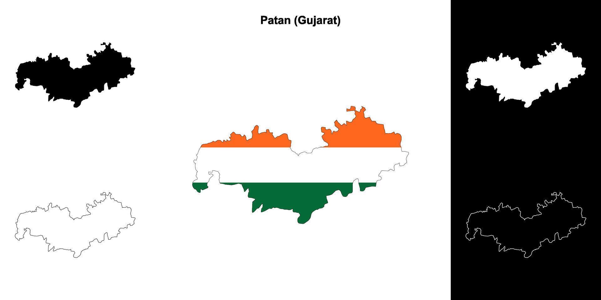 Patan district, Gujarat outline map set vector
