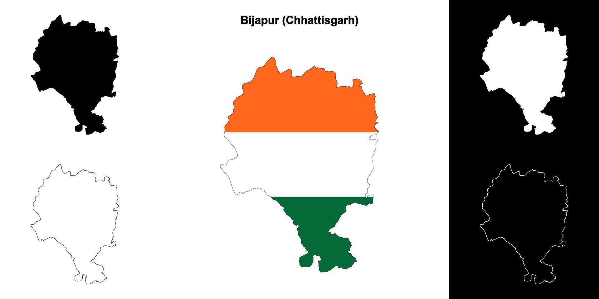 Bijapur district, Chhattisgarh blank outline map set vector