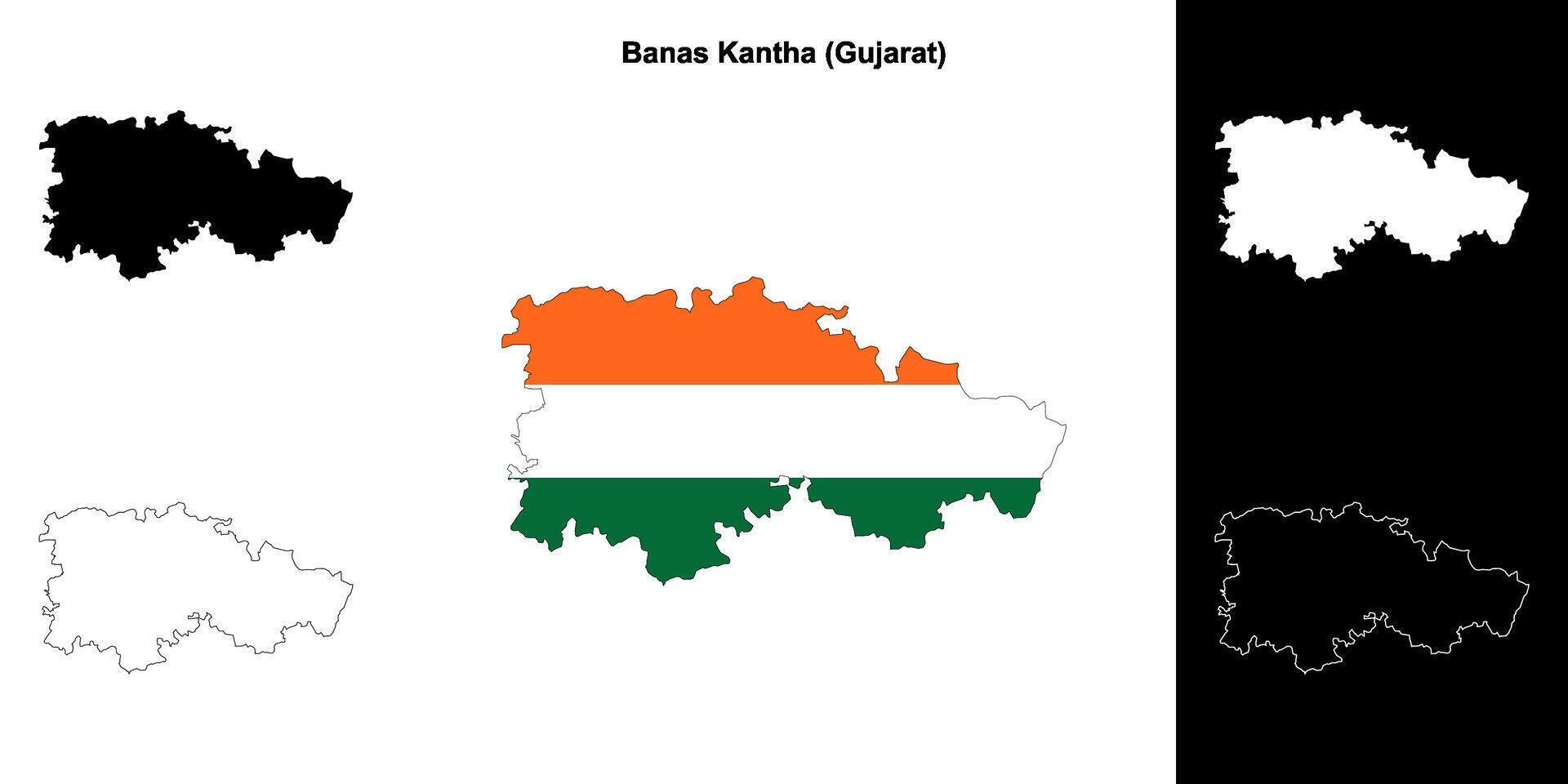 Banas Kantha district, Gujarat outline map set vector