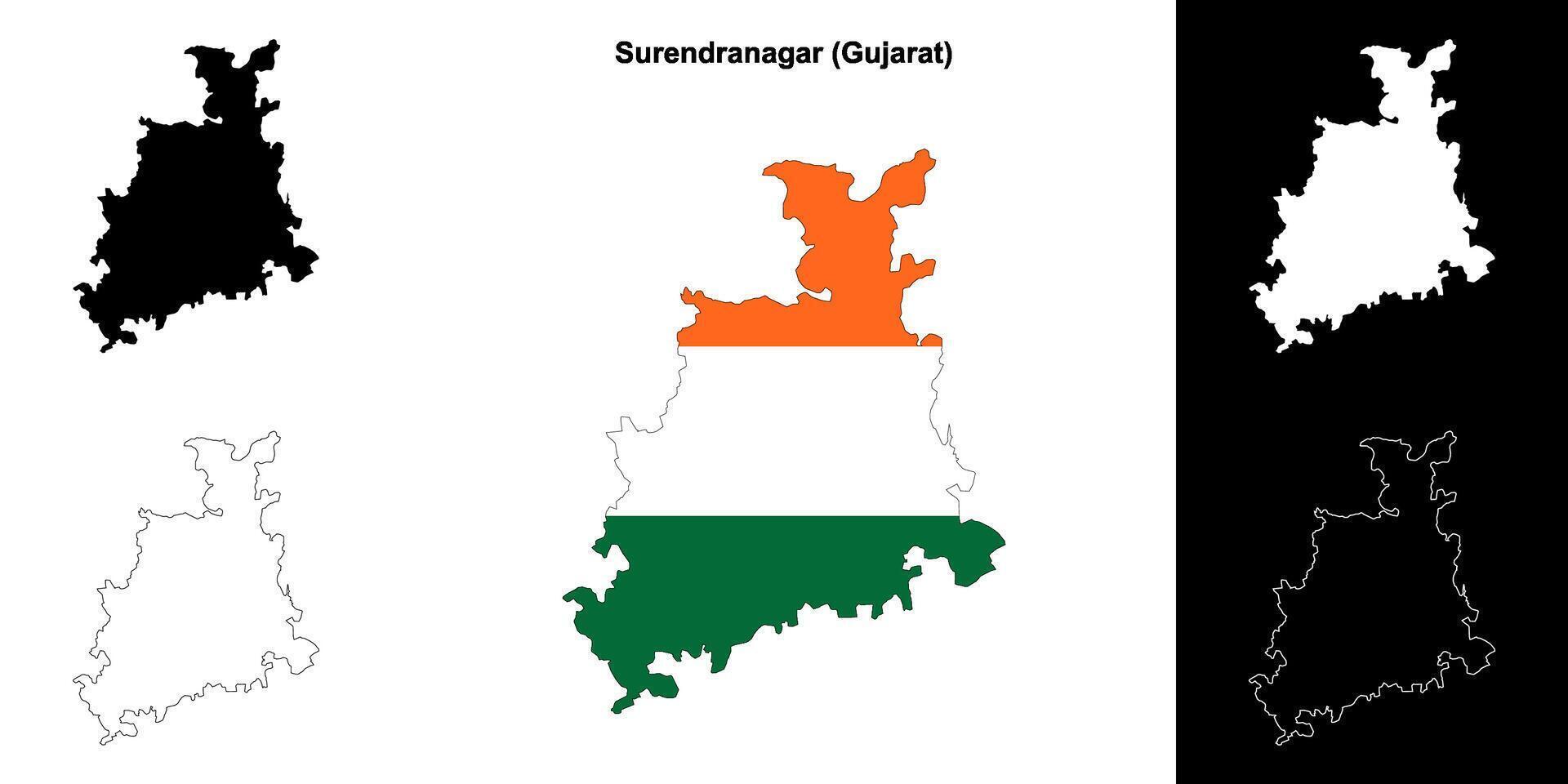 Surendranagar district, Gujarat outline map set vector