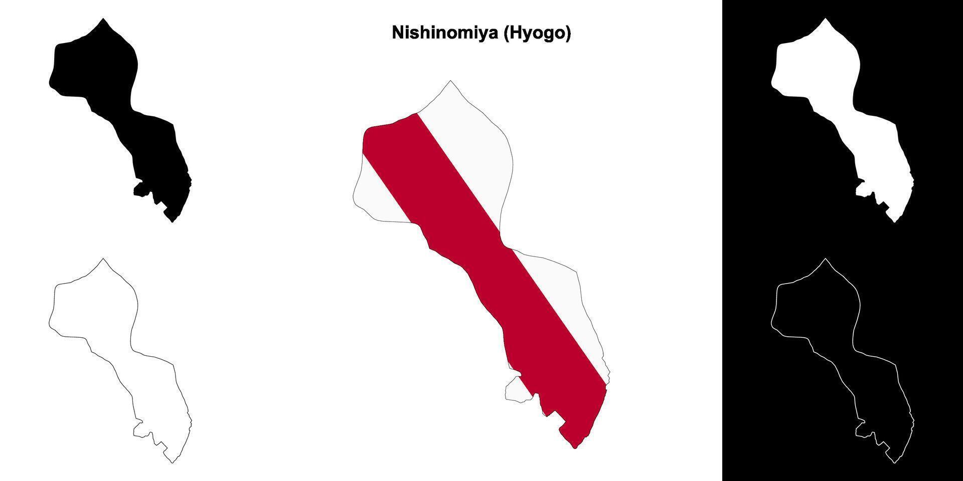 Nishinomiya, Hyogo outline map set vector
