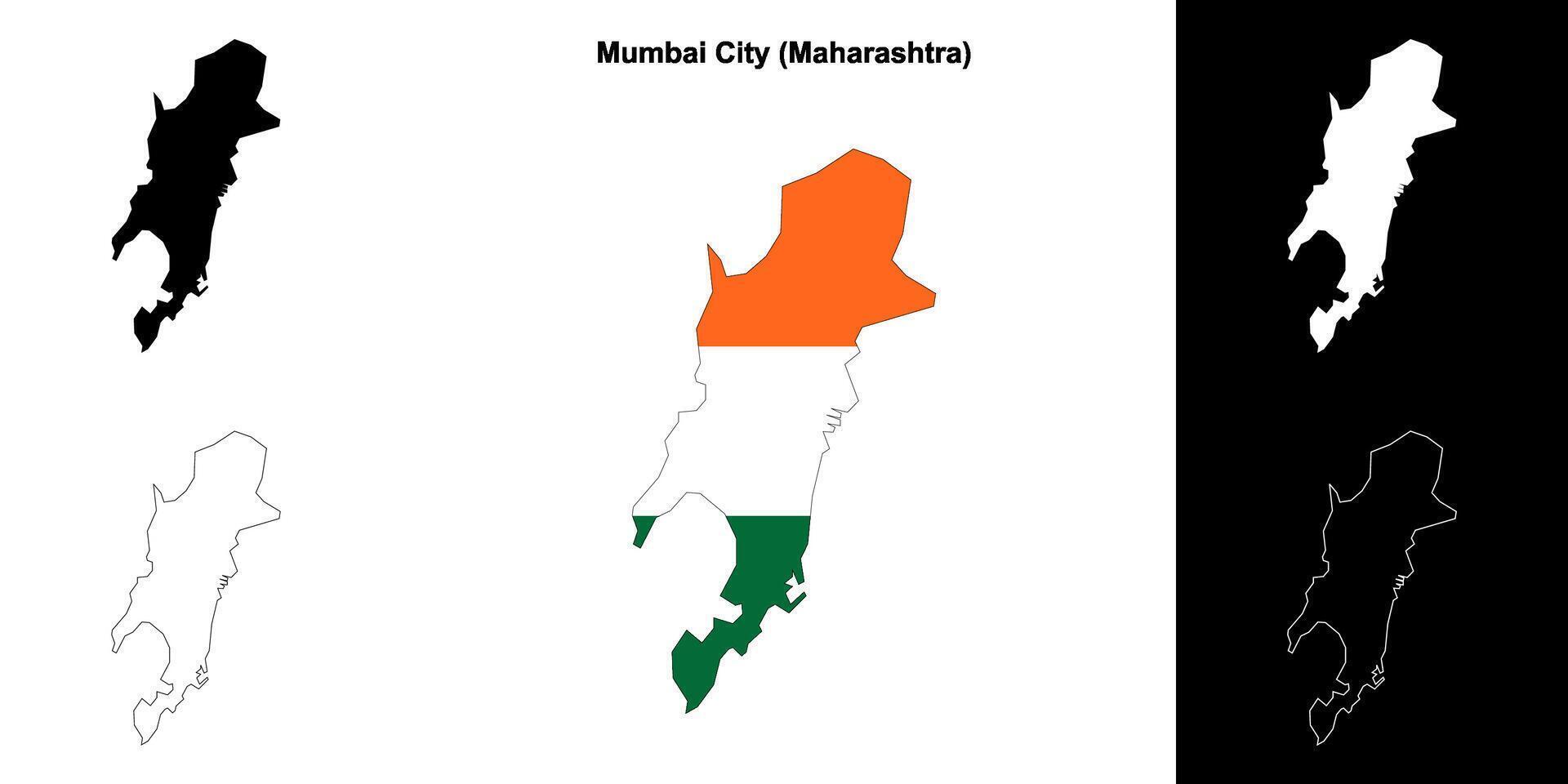 Mumbai City district, Maharashtra outline map set vector