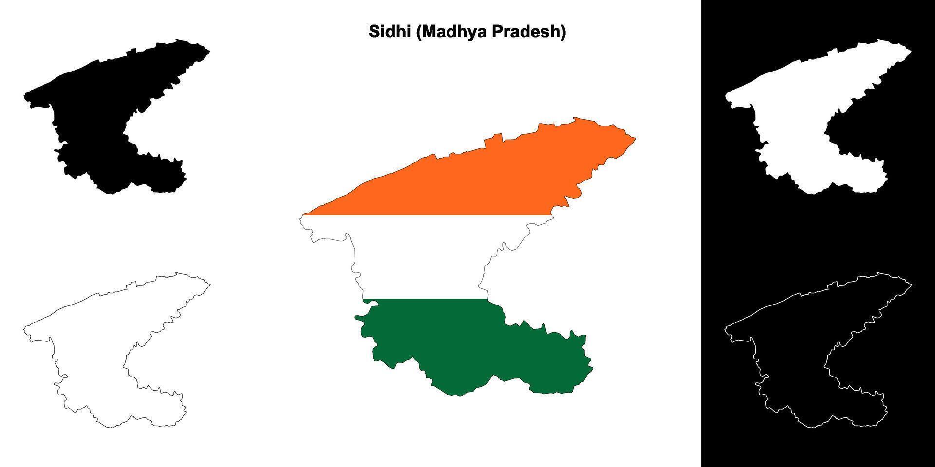 Sidhi district, Madhya Pradesh outline map set vector