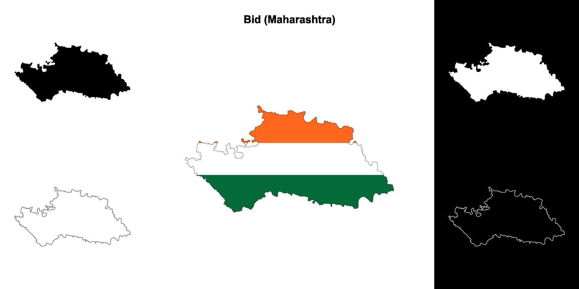 Bid district, Maharashtra outline map set vector