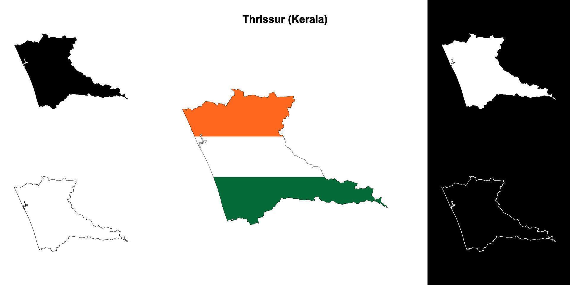 Thrissur district, Kerala outline map set vector