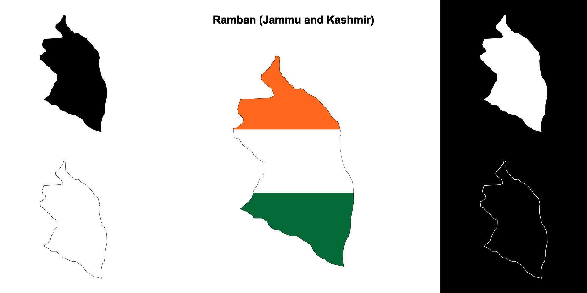 Ramban district, Jammu and Kashmir blank outline map set vector
