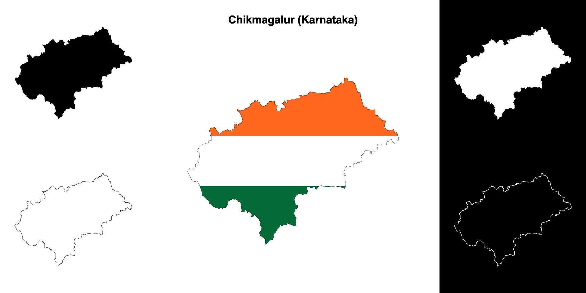 Chikmagalur district, Karnataka outline map set vector