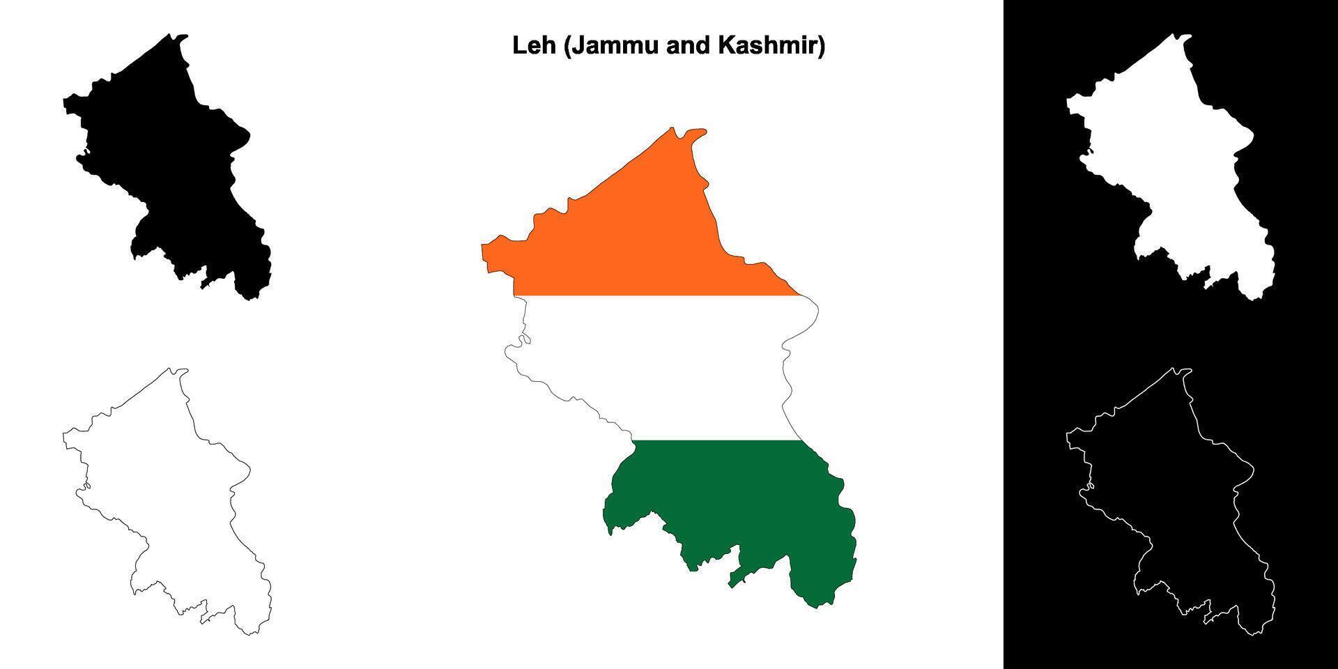 Leh district, Jammu and Kashmir blank outline map set vector