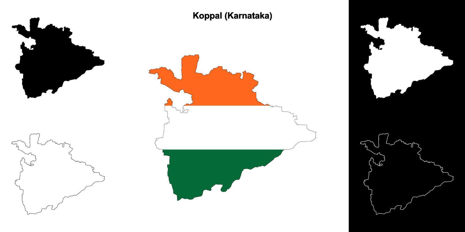 Koppal district, Karnataka outline map set vector