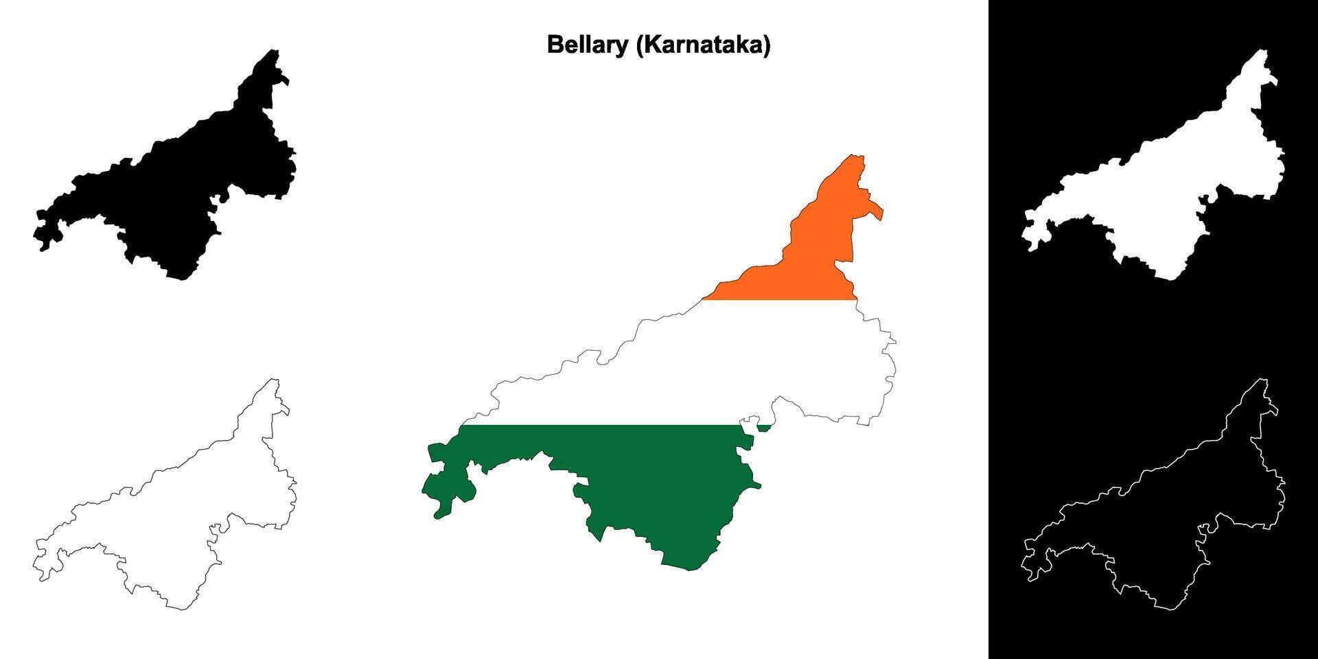 Bellary district, Karnataka outline map set vector