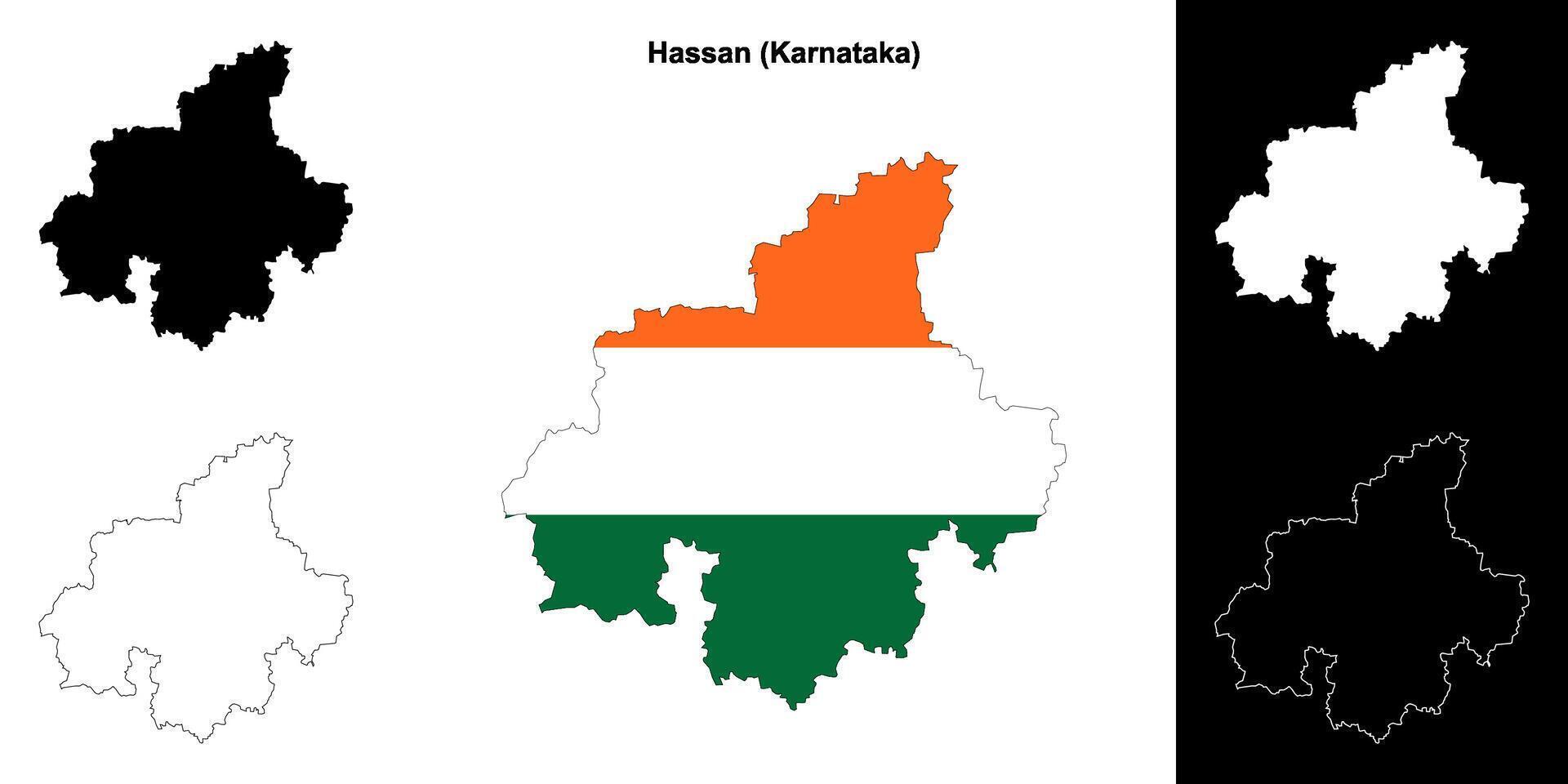 Hassan district, Karnataka outline map set vector