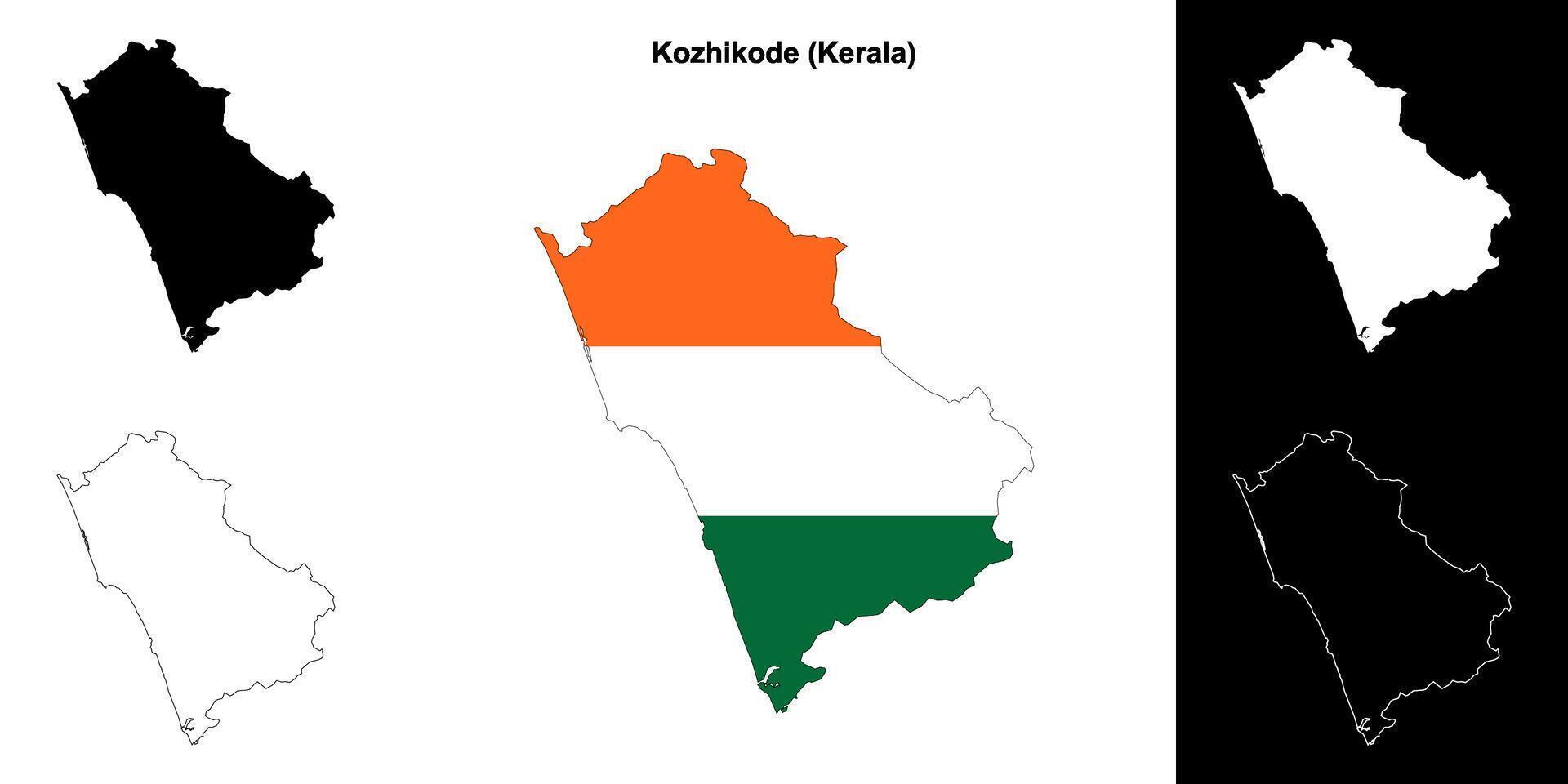 Kozhikode district, Kerala outline map set vector