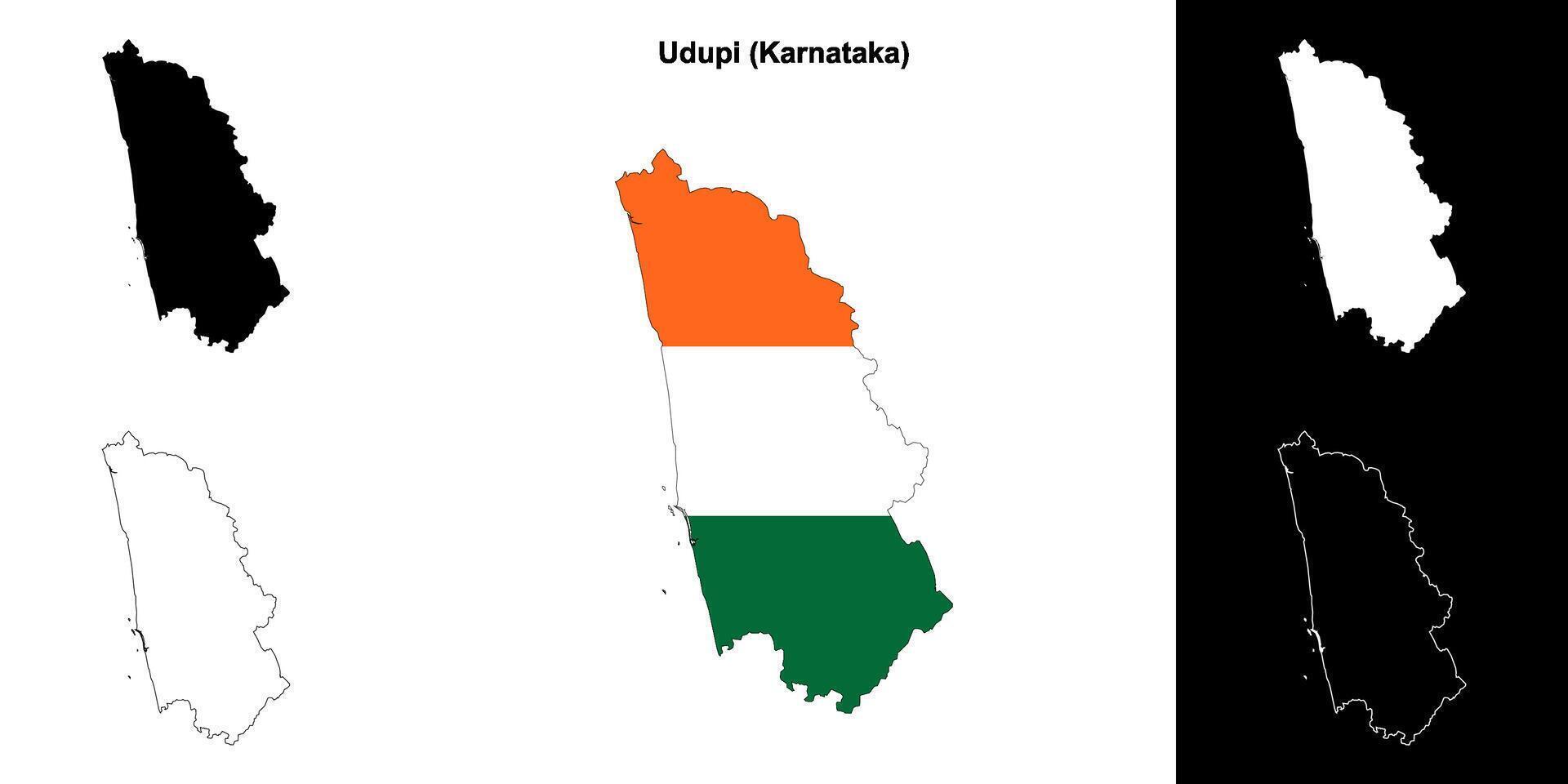 Udupi district, Karnataka outline map set vector