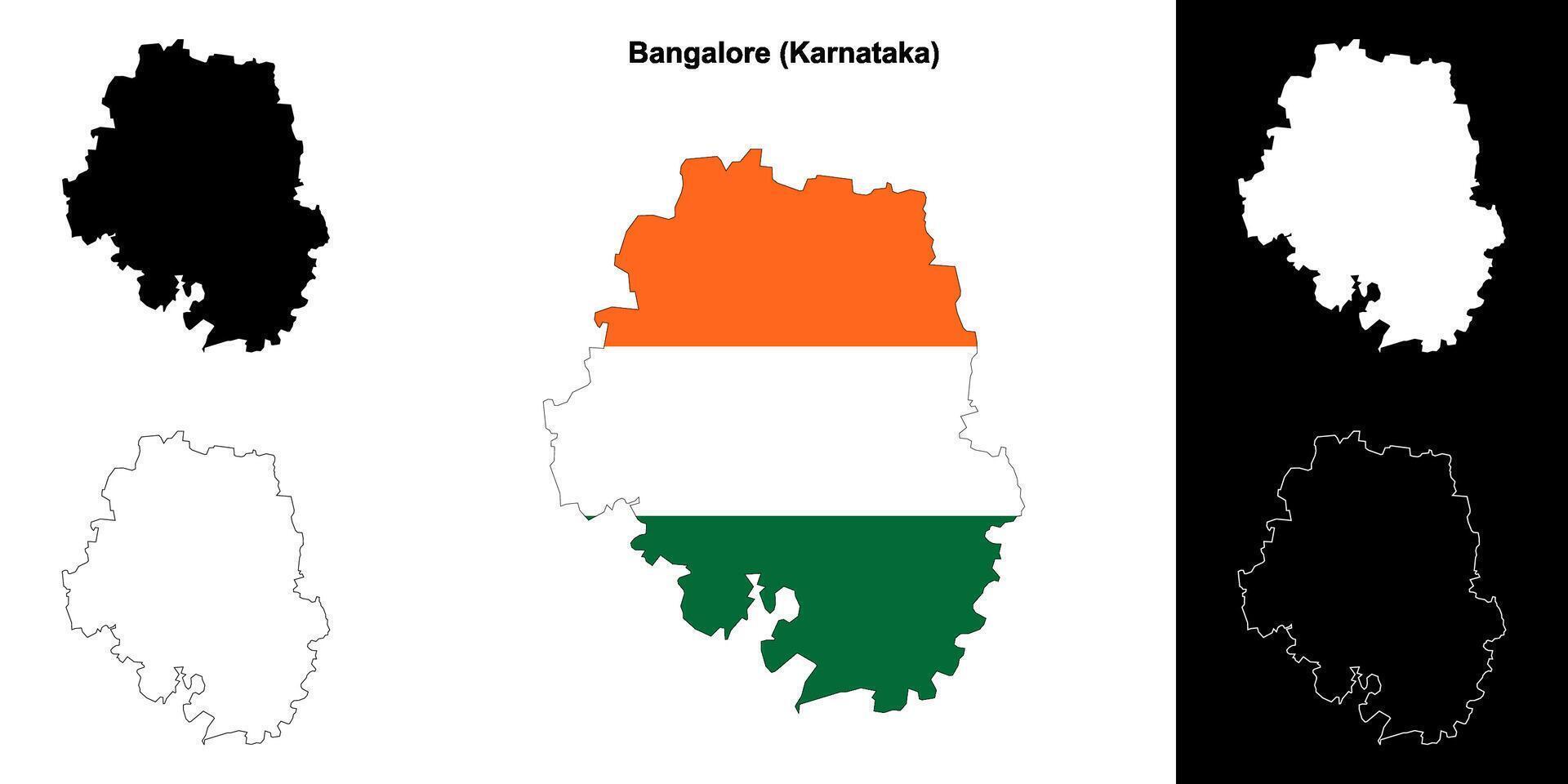 Bangalore district, Karnataka outline map set vector