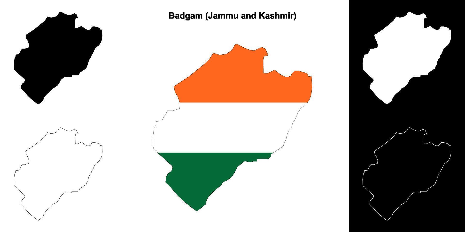 Badgam district, Jammu and Kashmir blank outline map set vector