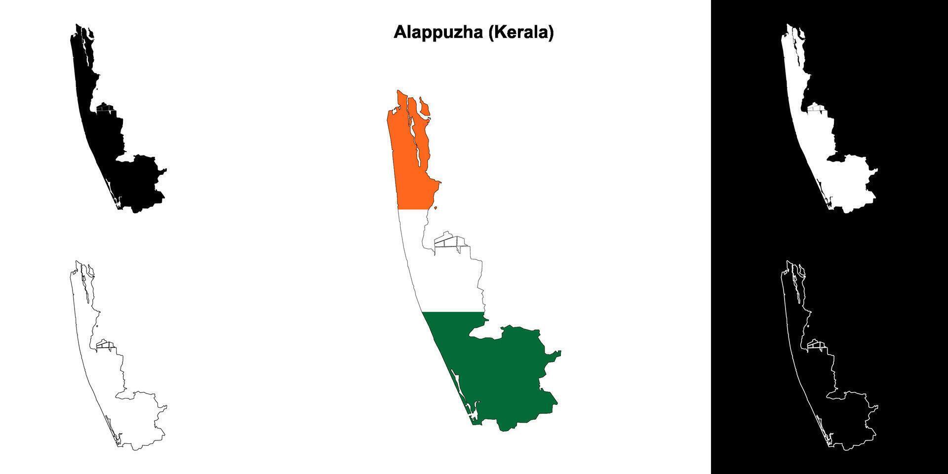 Alappuzha district, Kerala outline map set vector
