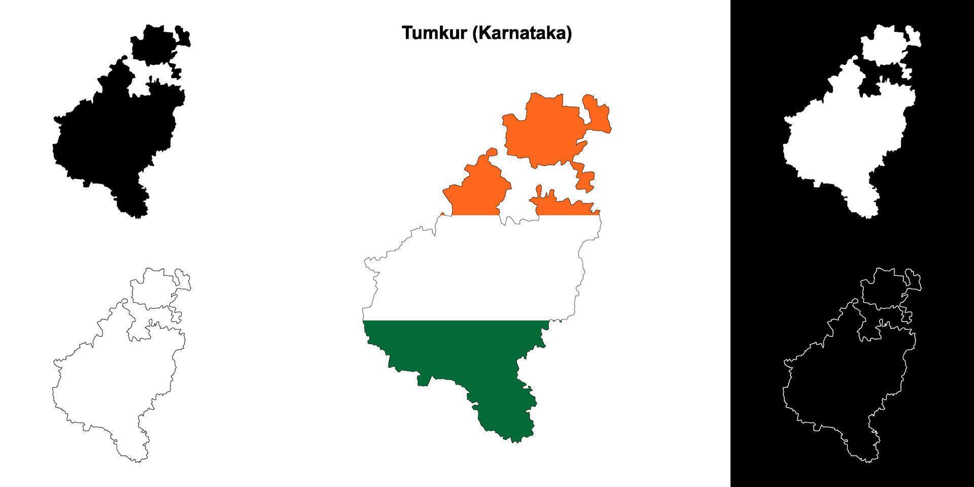 Tumkur district, Karnataka outline map set vector