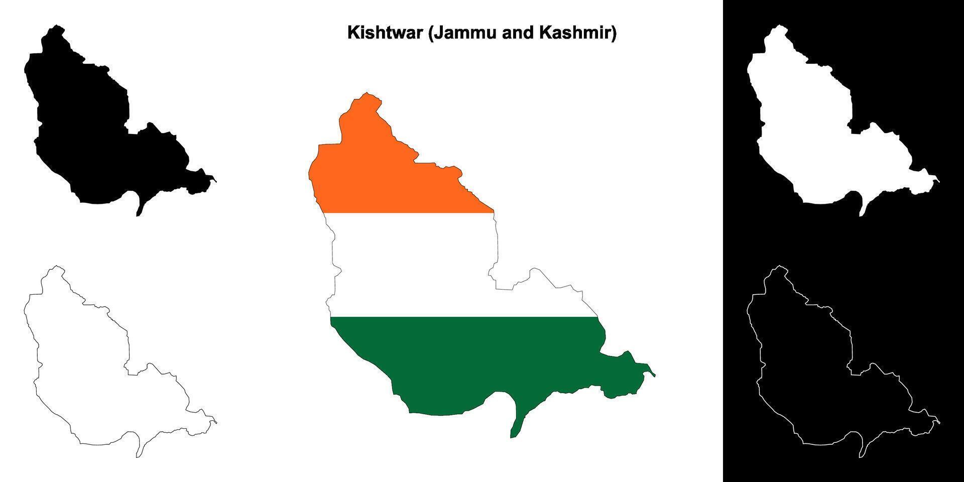 Kishtwar district, Jammu and Kashmir blank outline map set vector