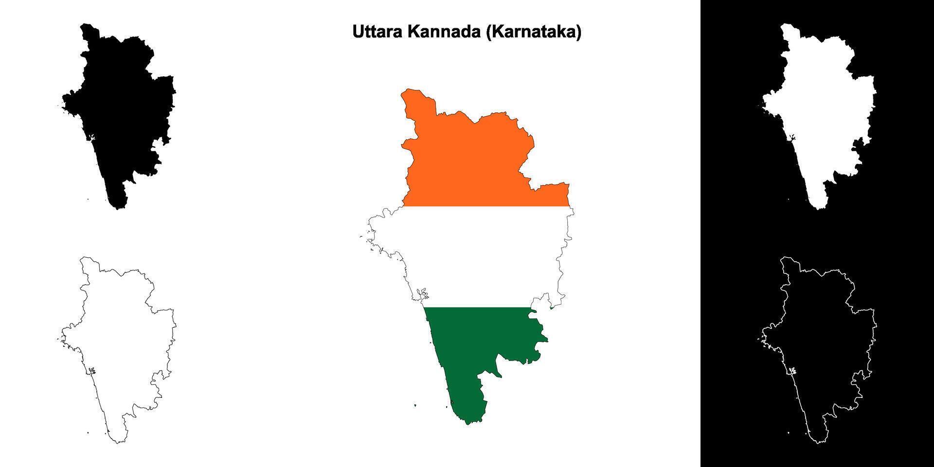 Uttara Kannada district, Karnataka outline map set vector