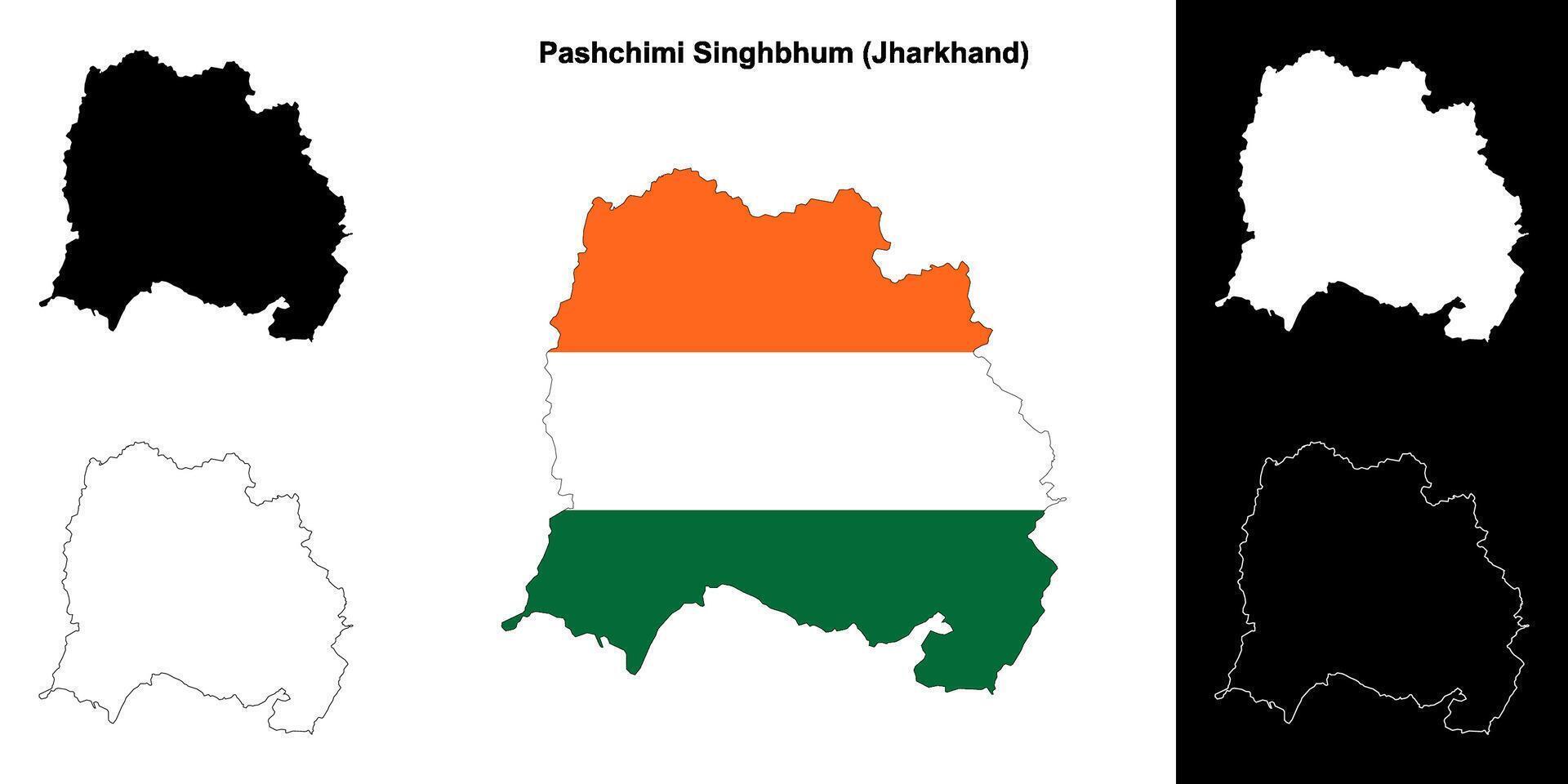 Pashchimi Singhbhum district, Jharkhand outline map set vector
