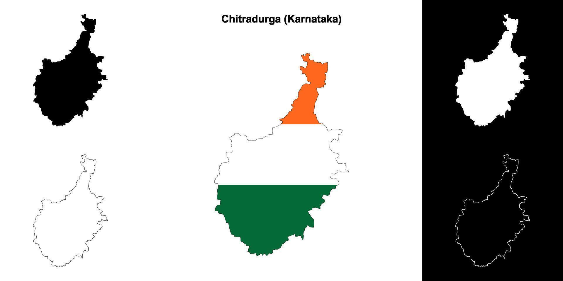 Chitradurga district, Karnataka outline map set vector