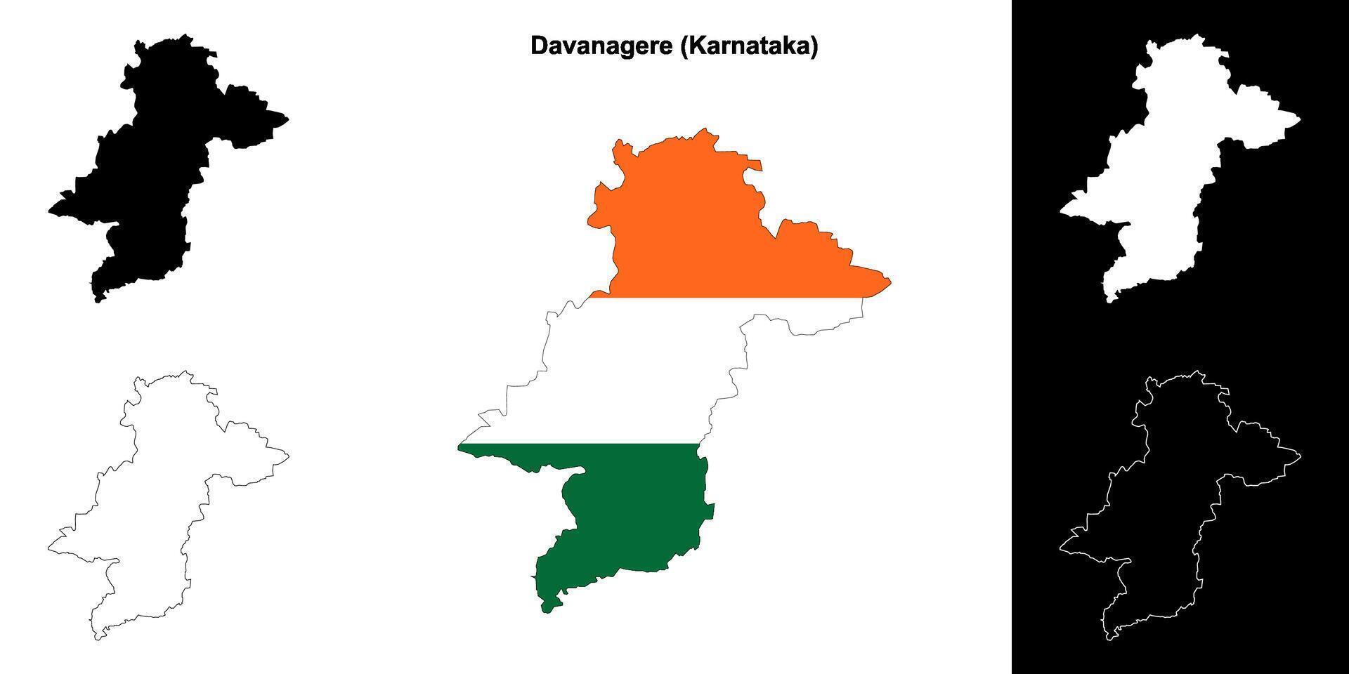 Davanagere district, Karnataka outline map set vector