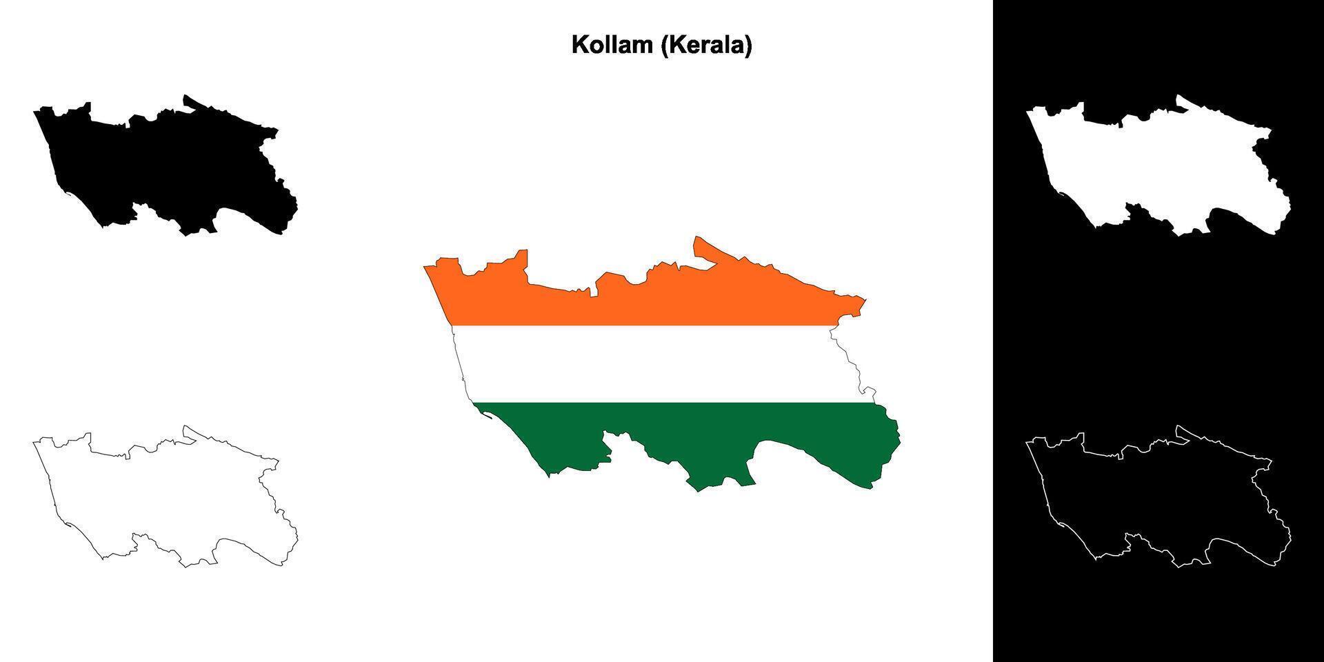Kollam district, Kerala outline map set vector