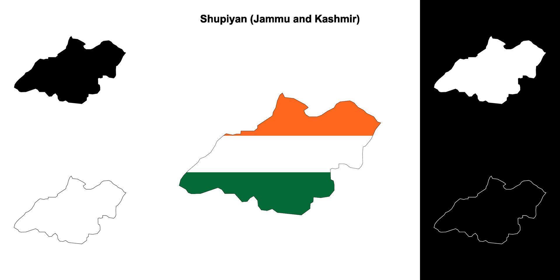 Shupiyan district, Jammu and Kashmir blank outline map set vector