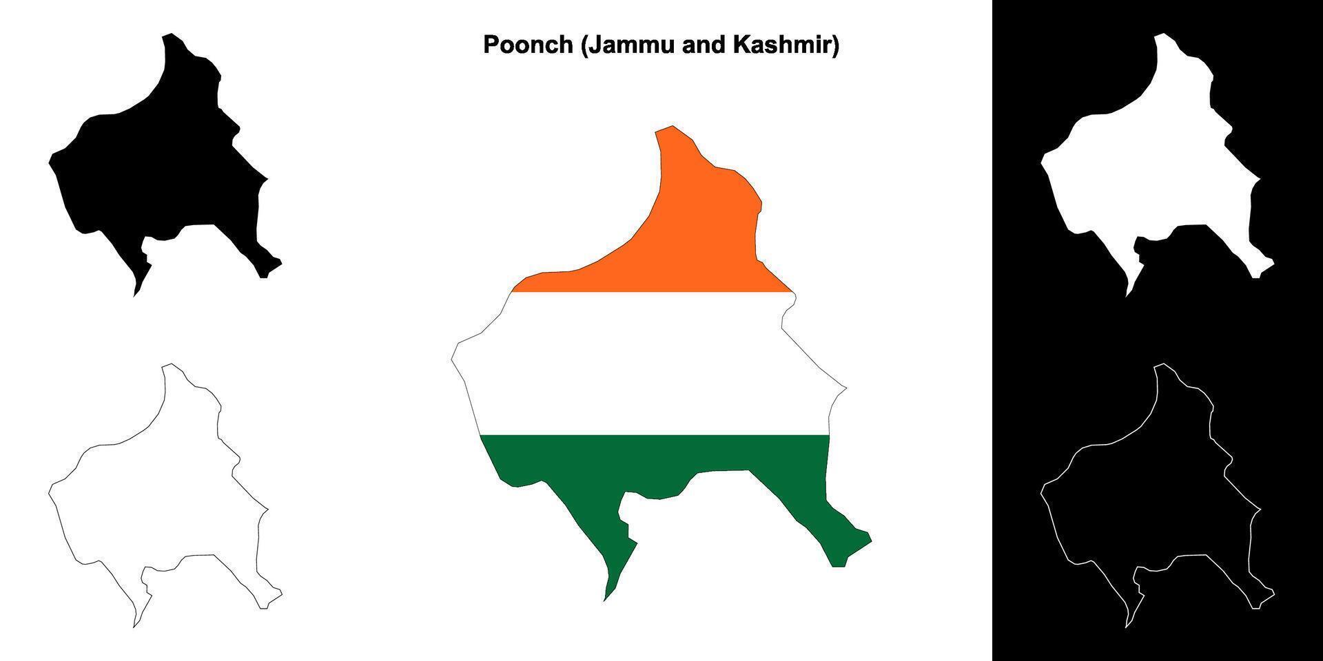 Poonch district, Jammu and Kashmir blank outline map set vector