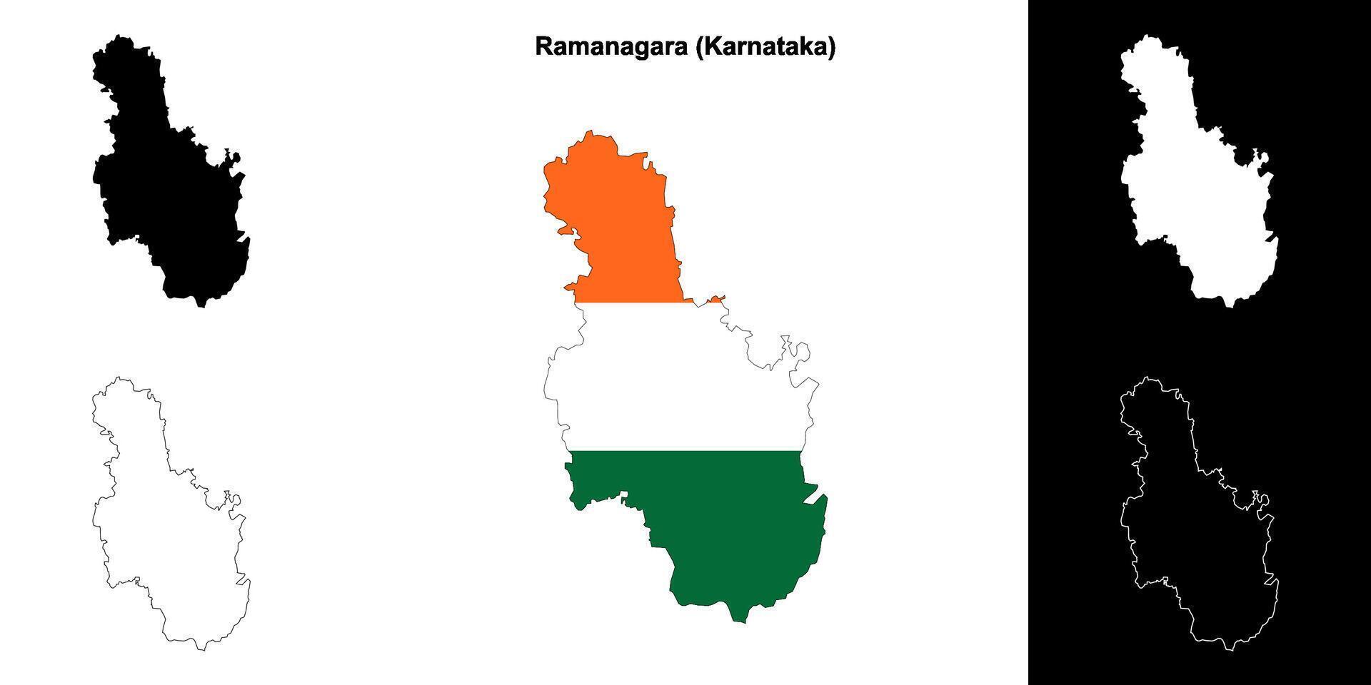 Ramanagara district, Karnataka outline map set vector